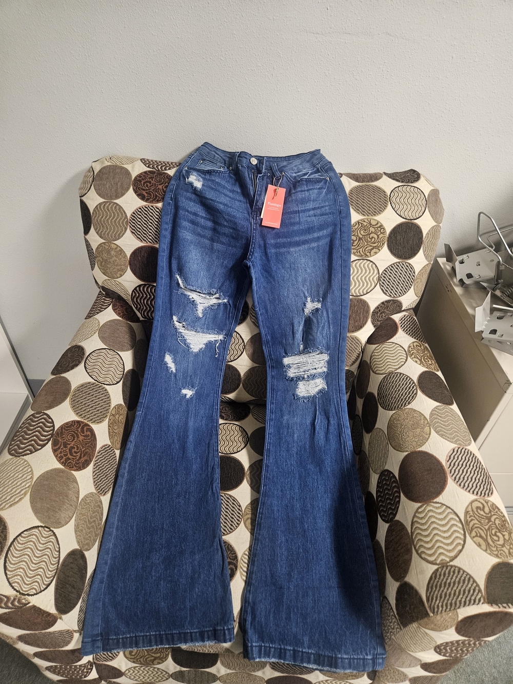 High-Rise Distressed Wide Leg Jeans in Dark Blue